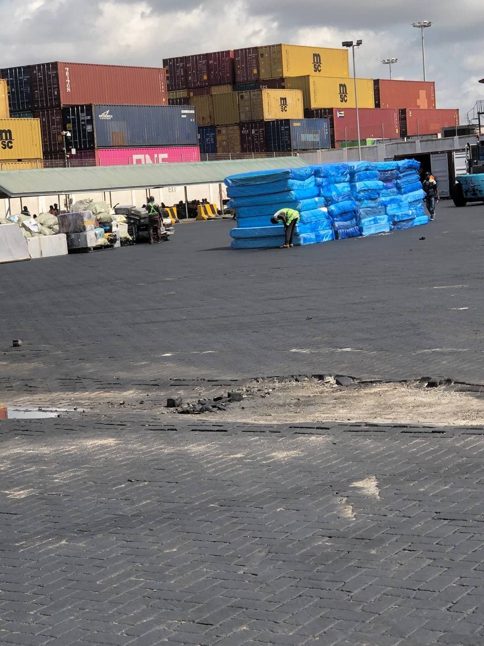Imported black sedan at the yard